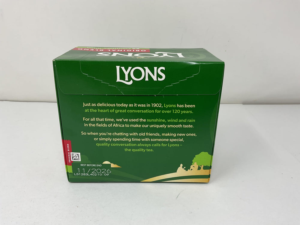 Lyons box open showing all 80 teabags for convenient portioned use