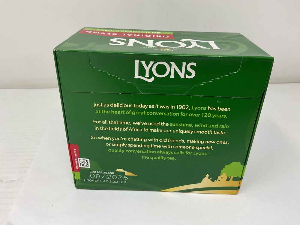 Lyons ingredients label closeup showing 100% black tea transparency