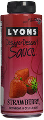 Lyons strawberry bottle front shows vibrant sauce adding glossy color