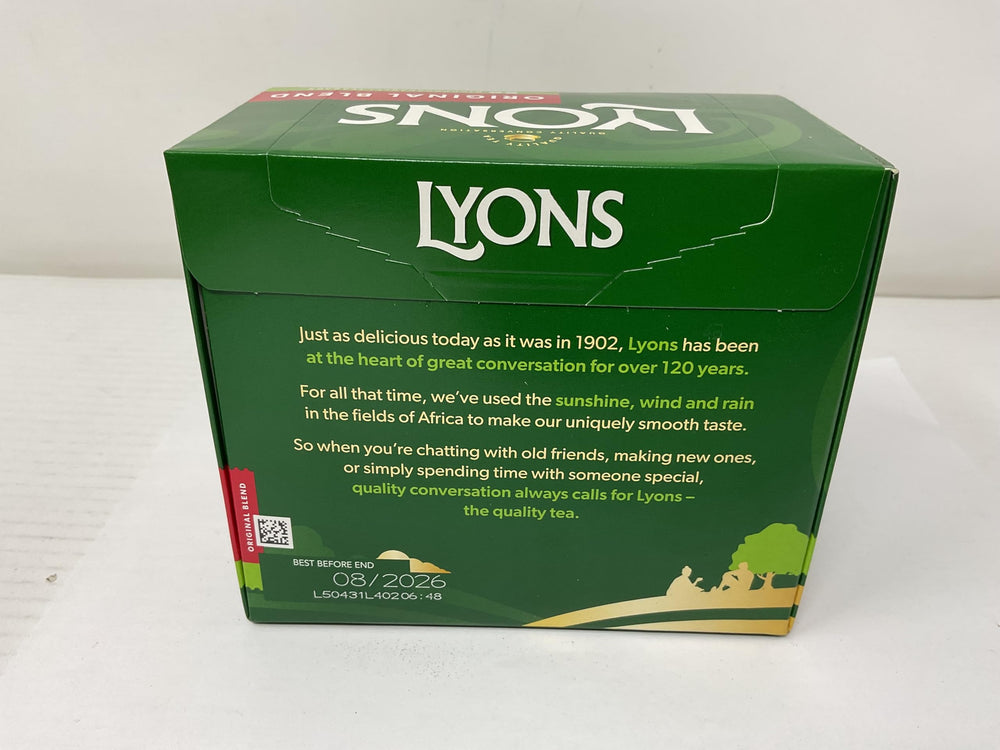 Lyons tea bag steeping in mug, demonstrates easy brewing and quick strength benefit