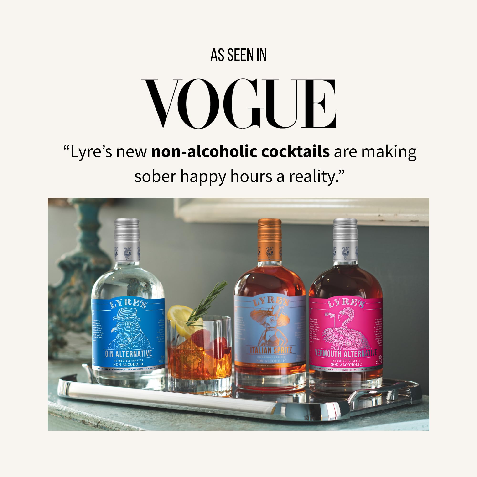 LYRE'S bottle placed on a bar with cocktail tools suggesting expert use
