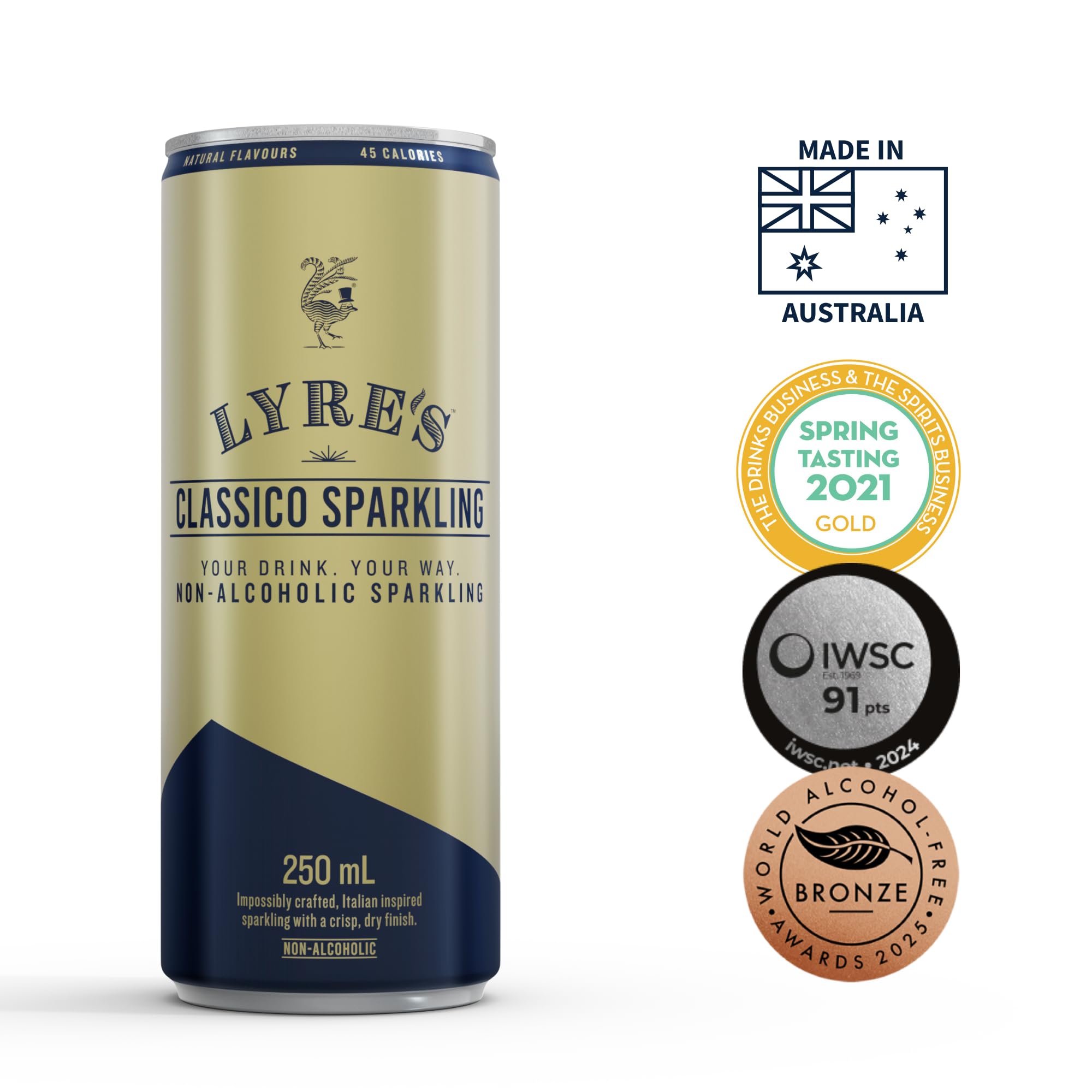 Lyre's can close-up with visible bubbles highlighting fresh sparkling flavor