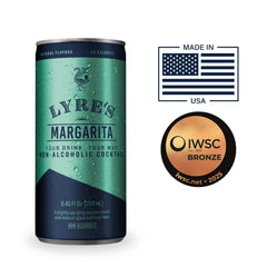 Lyre's close-up can texture and label highlighting premium zero-proof tequila taste