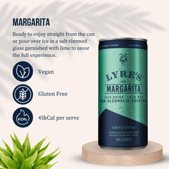 Lyre's margarita poured over ice illustrating refreshing citrus flavor and convenience