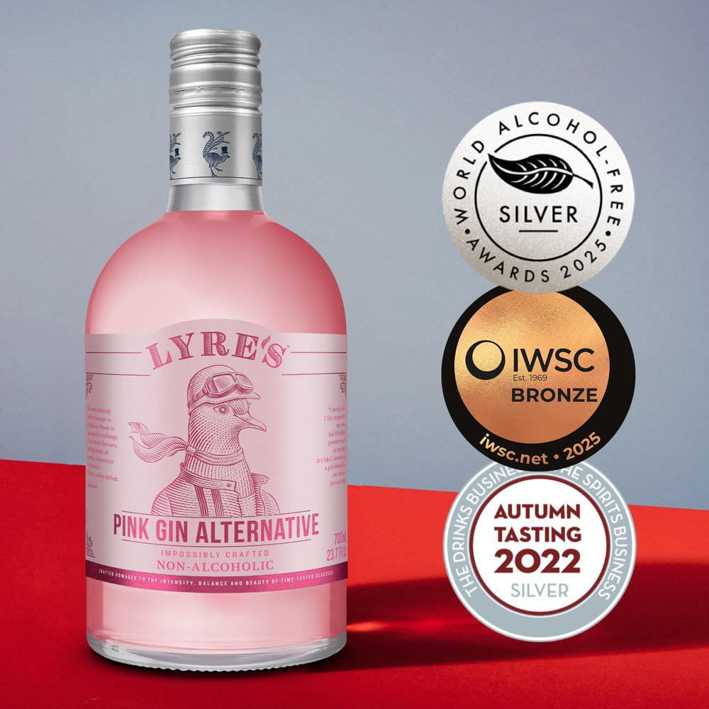 Lyre's pink close-up of glass bottle texture highlighting premium finish and pour control