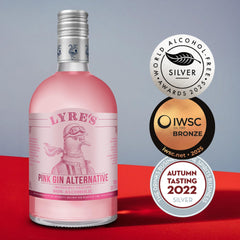 Lyre's pink close-up of glass bottle texture highlighting premium finish and pour control