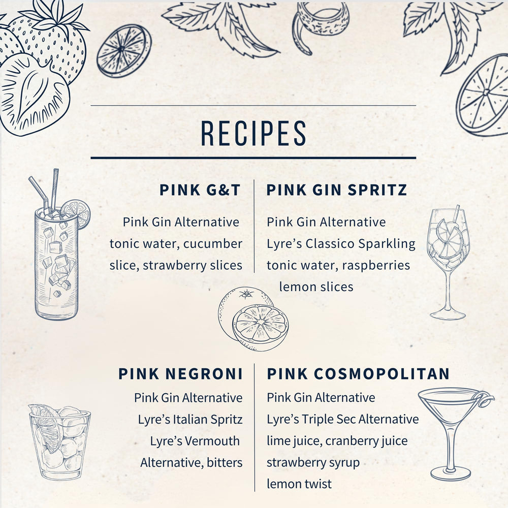 Lyre's pink bottle next to common objects to show 700ml scale and shelf-ready size