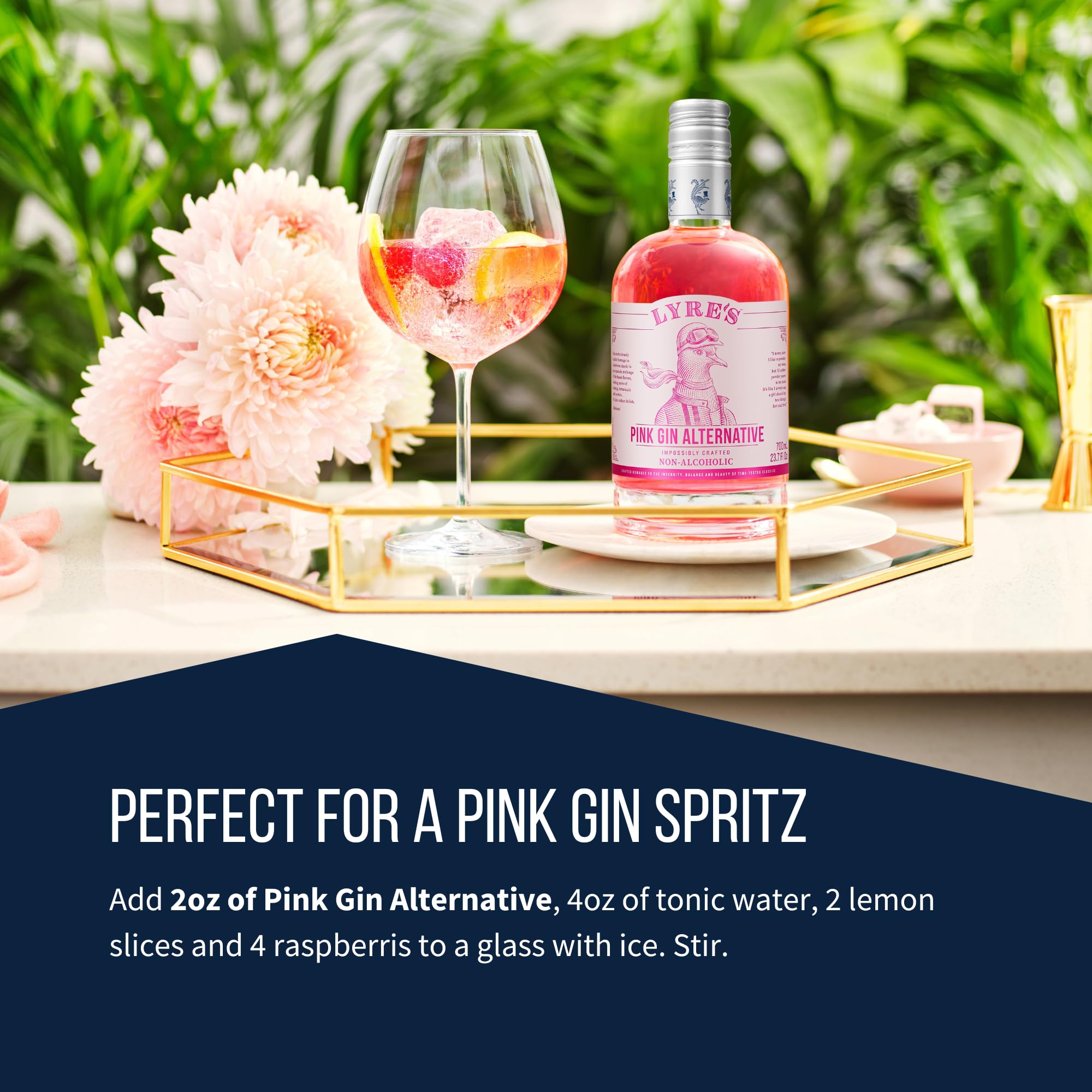 Lyre's pink gin and tonic serve with garnish illustrating easy zero-proof cocktail