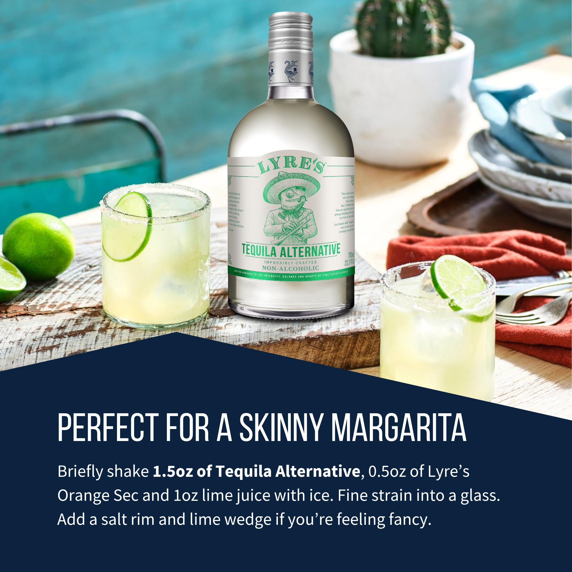 Lyre's margarita mocktail with garnish benefit: shows crowd-pleasing serving idea