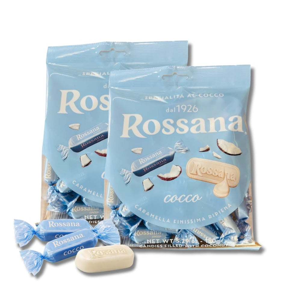 LYZA'S SWEETS & TREATS front packaging showing two 5.29 oz coconut Rossana bags, great for gifting