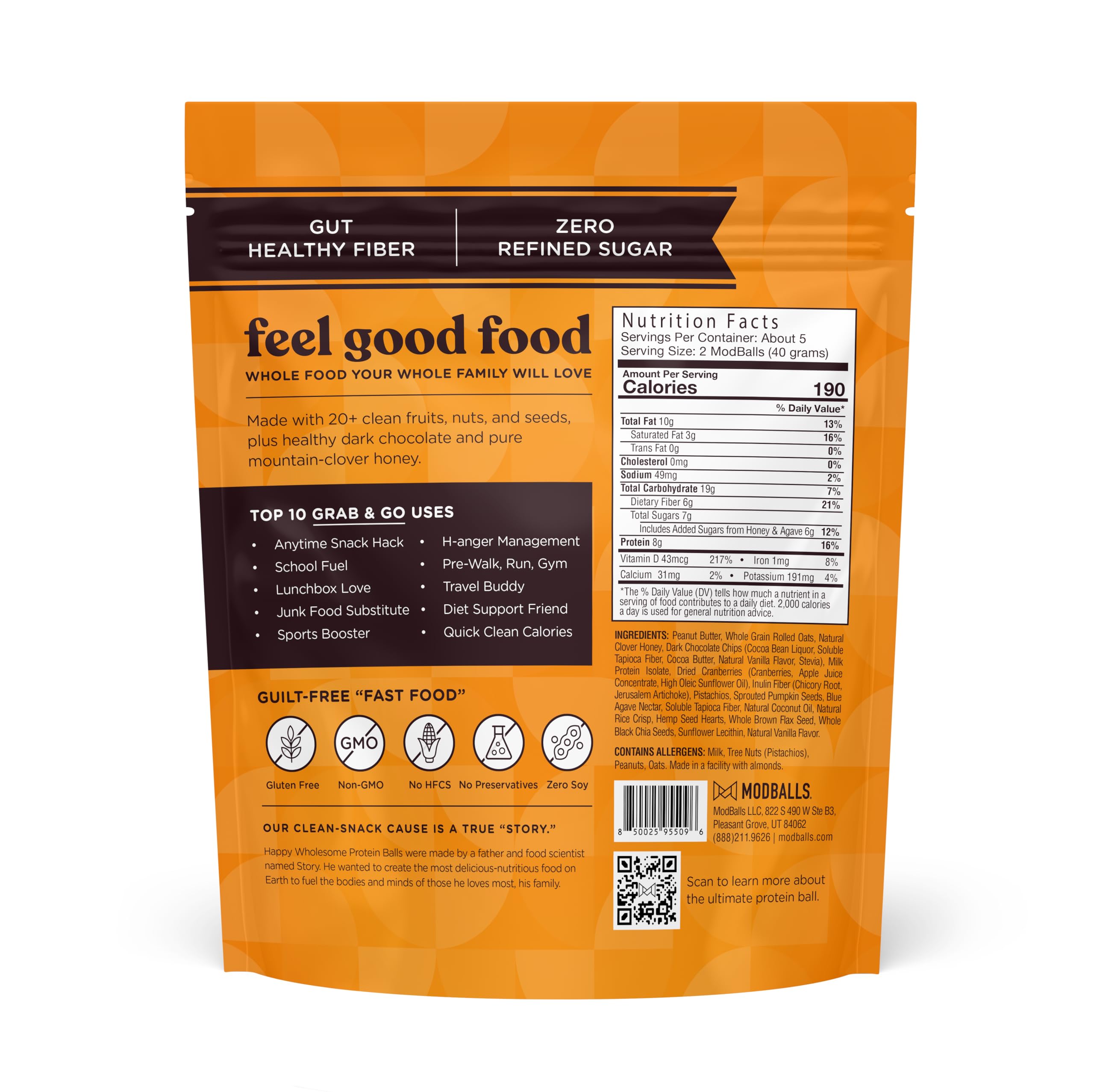 M MODBALLS single individually wrapped protein ball ready to toss in a bag for convenience