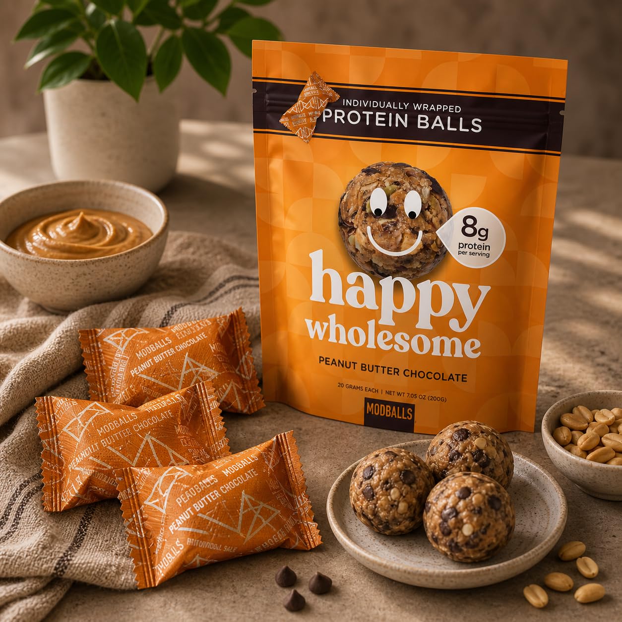 M MODBALLS nutrition label closeup highlighting protein content benefit