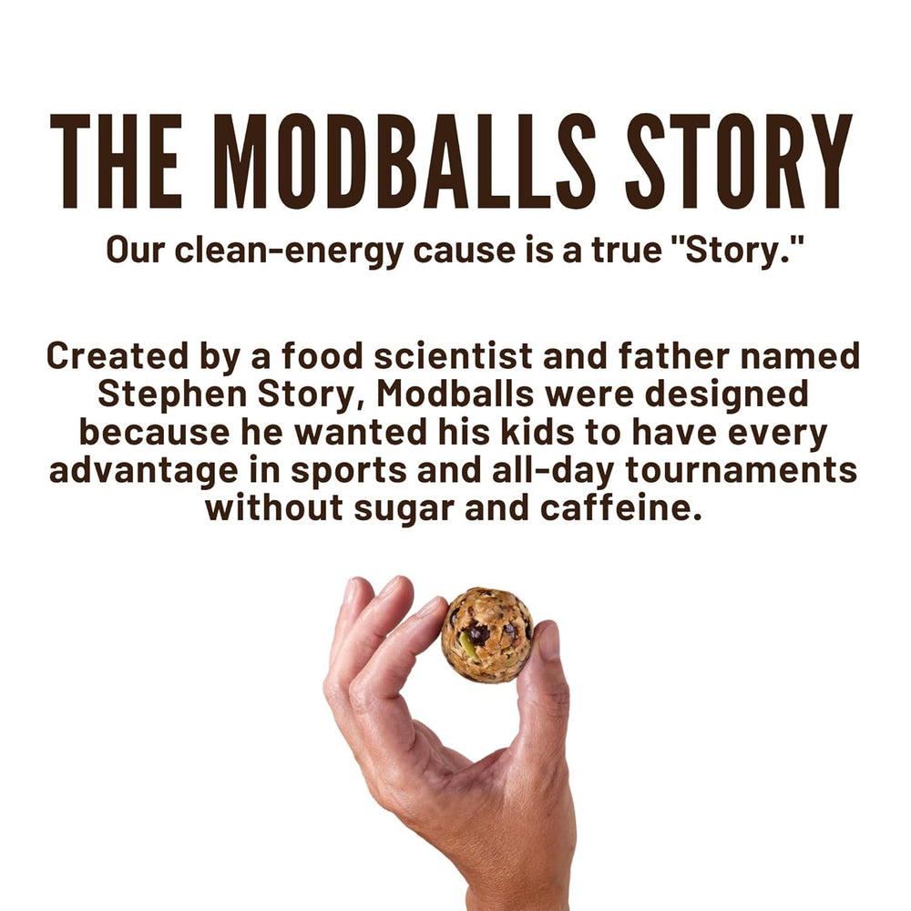 M MODBALLS nutrition label closeup on back of bag, presents clear ingredient and protein info