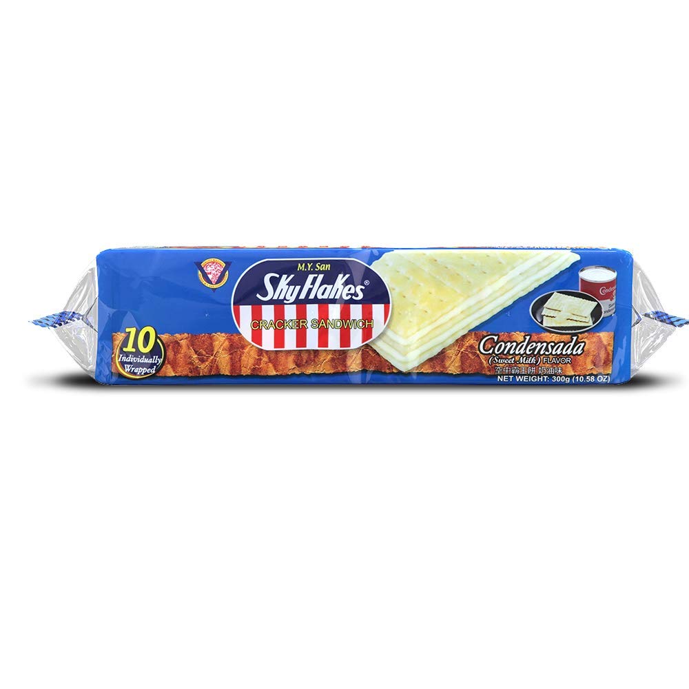 M.Y. San SkyFlakes cracker texture close-up showing crisp layers and crunch benefit