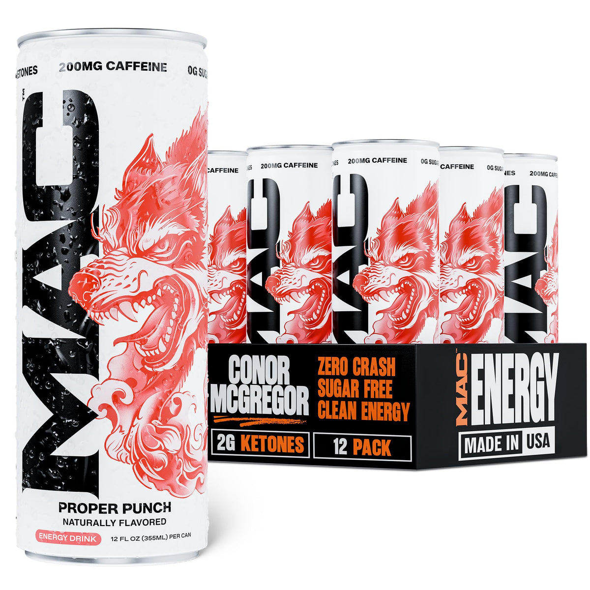 MAC Energy front can showing Proper Punch branding and bold fruit punch appeal