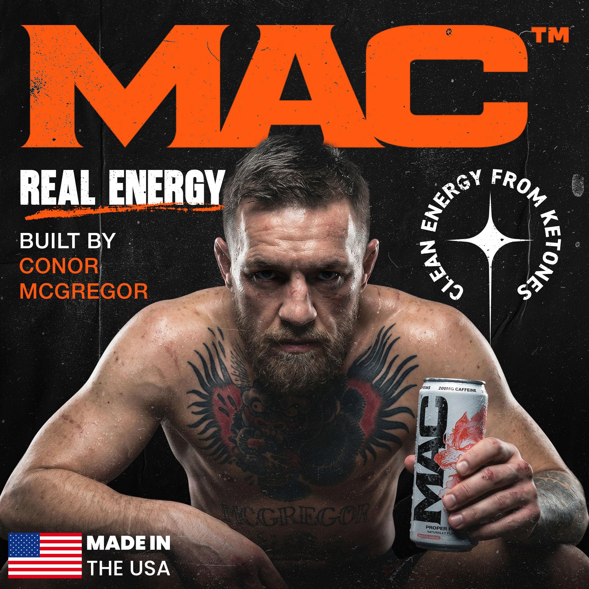 MAC Energy label close-up highlighting ingredients and ketone technology benefits