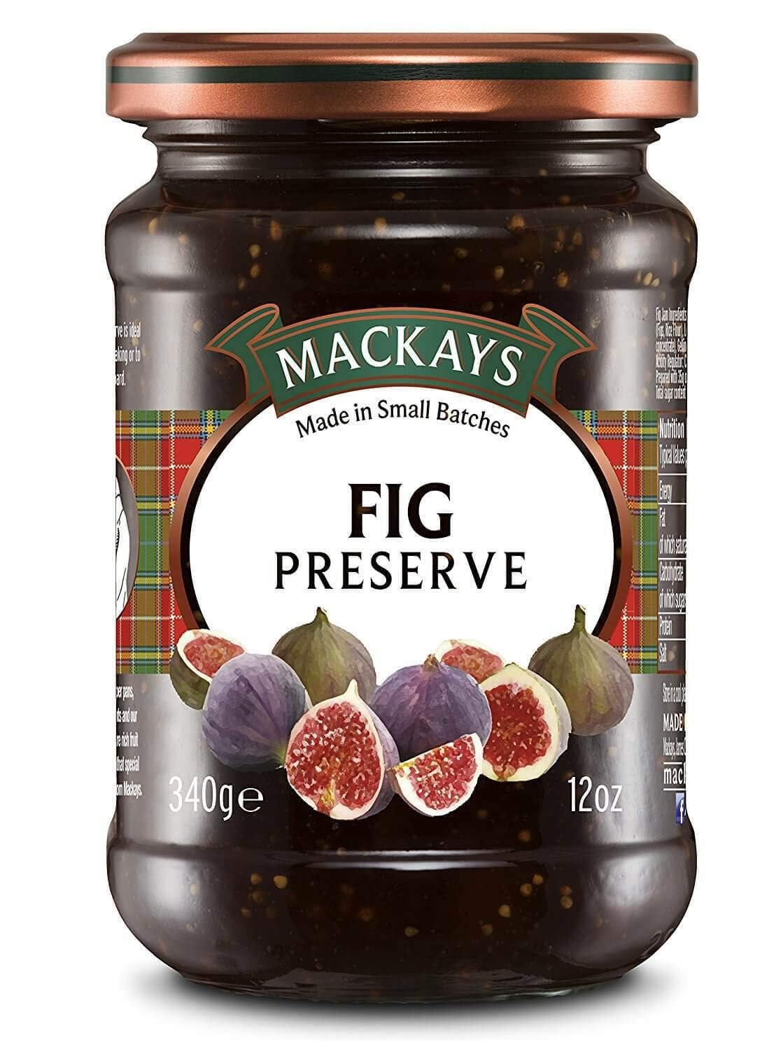 Mackays fig preserve front jar showing label and jar design, adds gourmet appeal