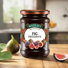 Mackays fig preserve top view showing jam texture and rich color, ready to serve