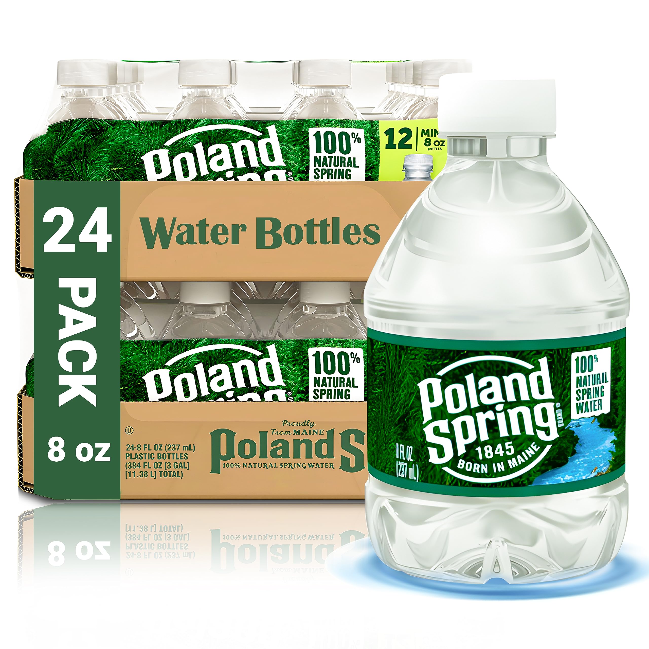 Macouba Poland Spring front packaging showing 24-pack convenience and compact storage