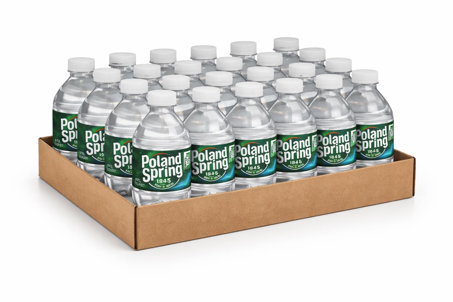 Macouba Poland Spring single 8 oz bottle displayed upright for easy single-serve use