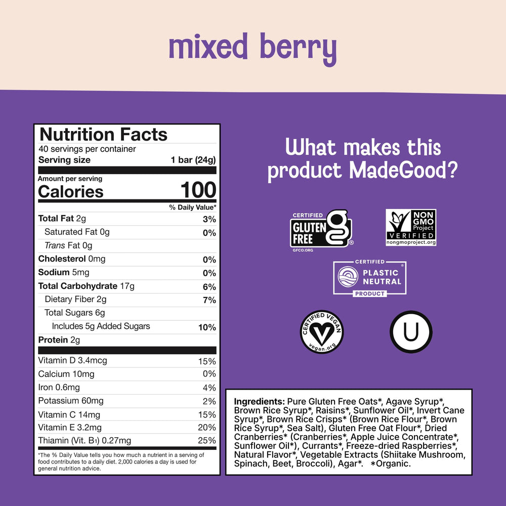 MadeGood bar held in hand showing scale and portable snack benefit