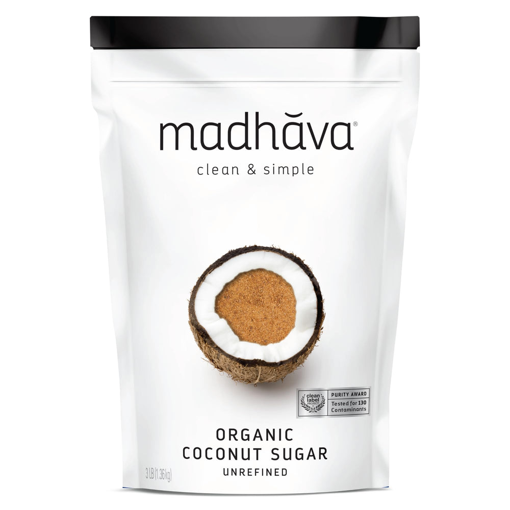Madhava front packaging showing 3 lb bag and organic seal for trusted pantry staple