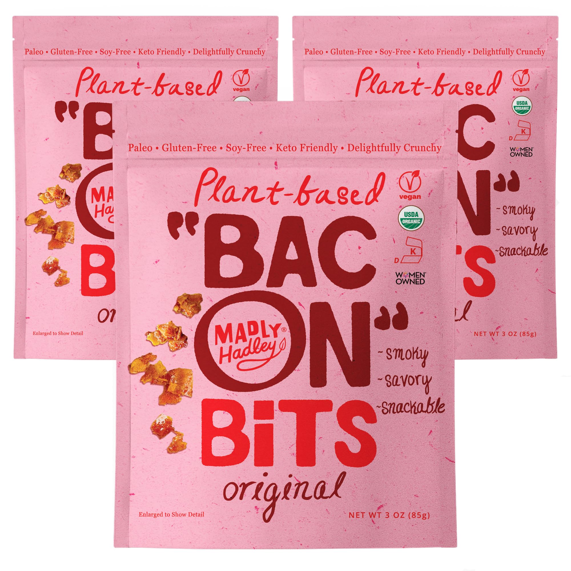 Madly Hadley front packaging showing resealable bags and smoky crisp benefit