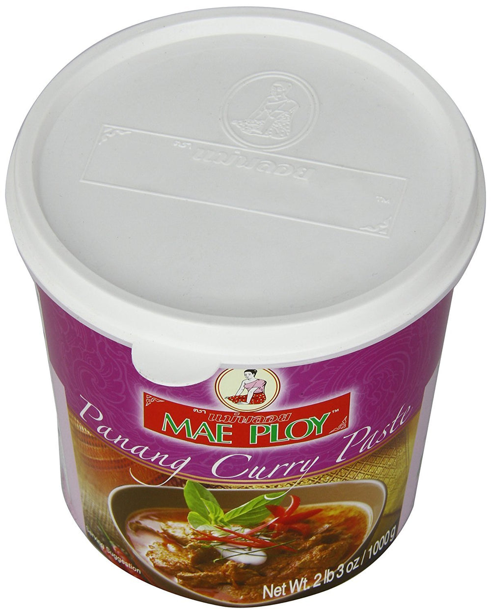 Mae Ploy tub front packaging showing brand and 1kg size for reliable authentic flavor