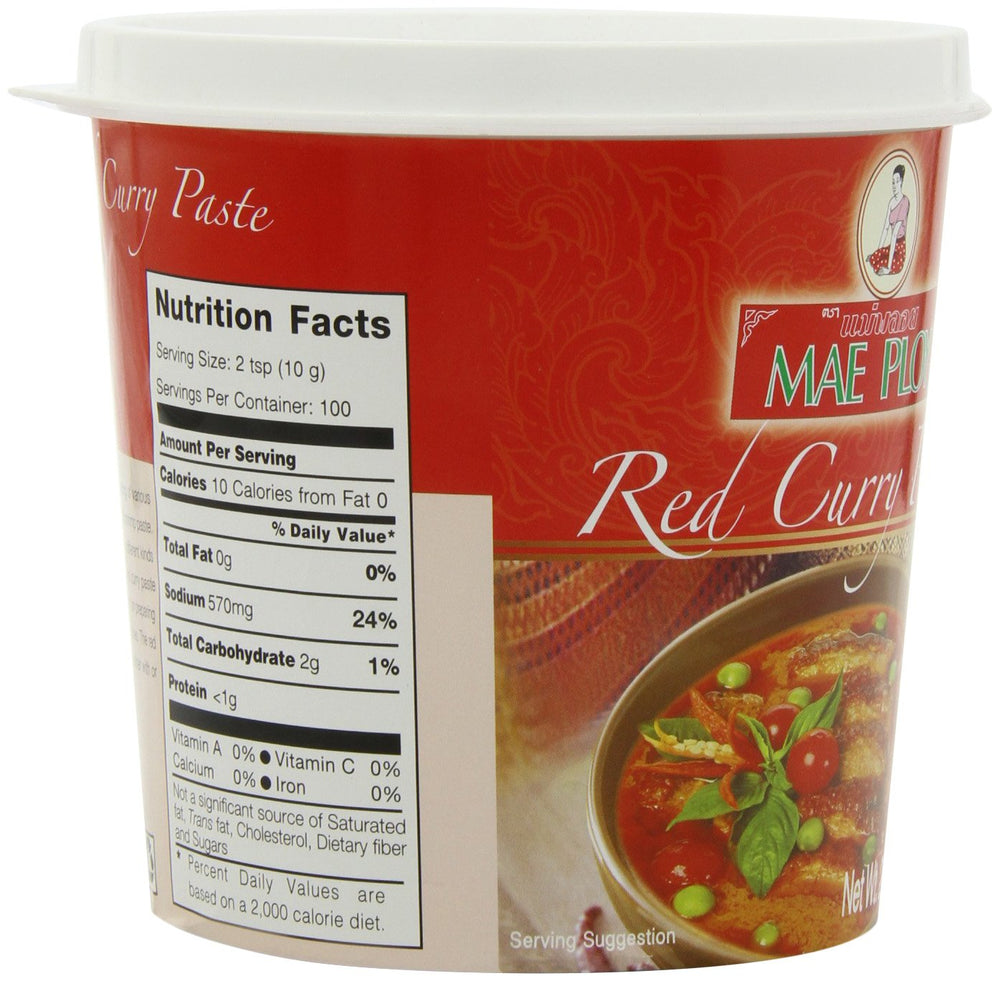 Hand holding 2.2 lb Mae Ploy tub showing scale and resealable lid convenience