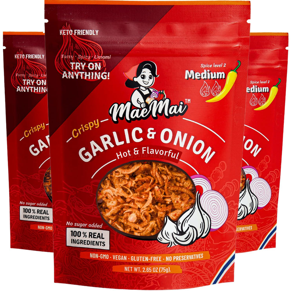 MaeMai front packaging medium hot showing three-pack and bold branding for pantry convenience