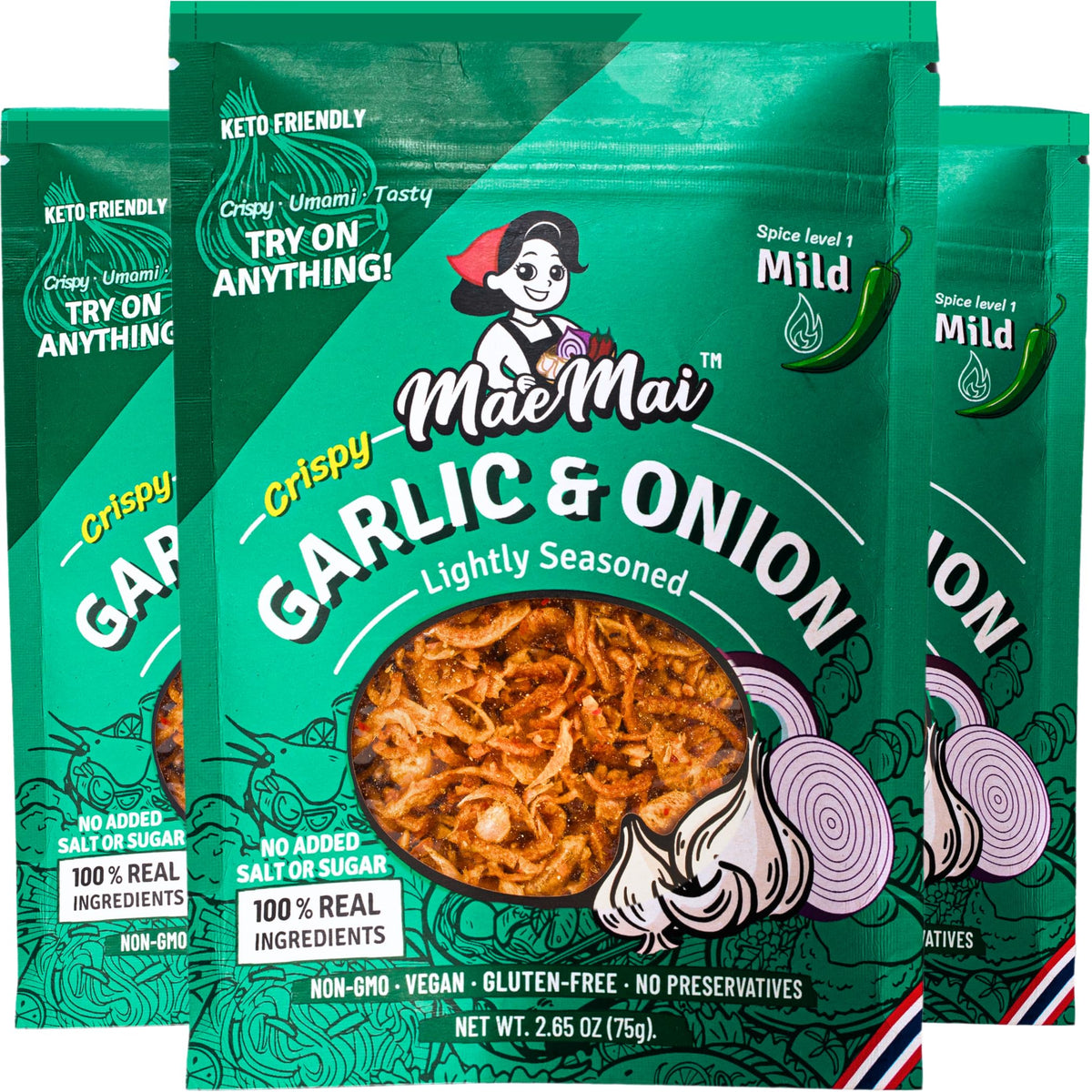 MaeMai front packaging showing three-pack and mild label, conveys value