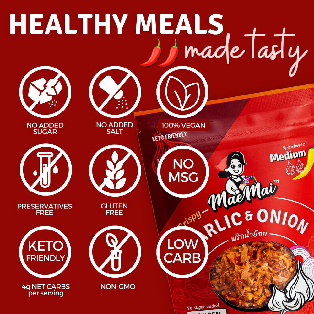 MaeMai label close-up displaying ingredients list and clean, no-MSG claim benefit