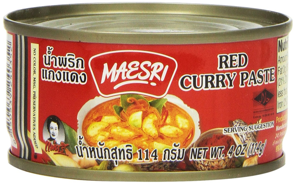Maesri jar front view showing label and ready-to-use Thai red curry base