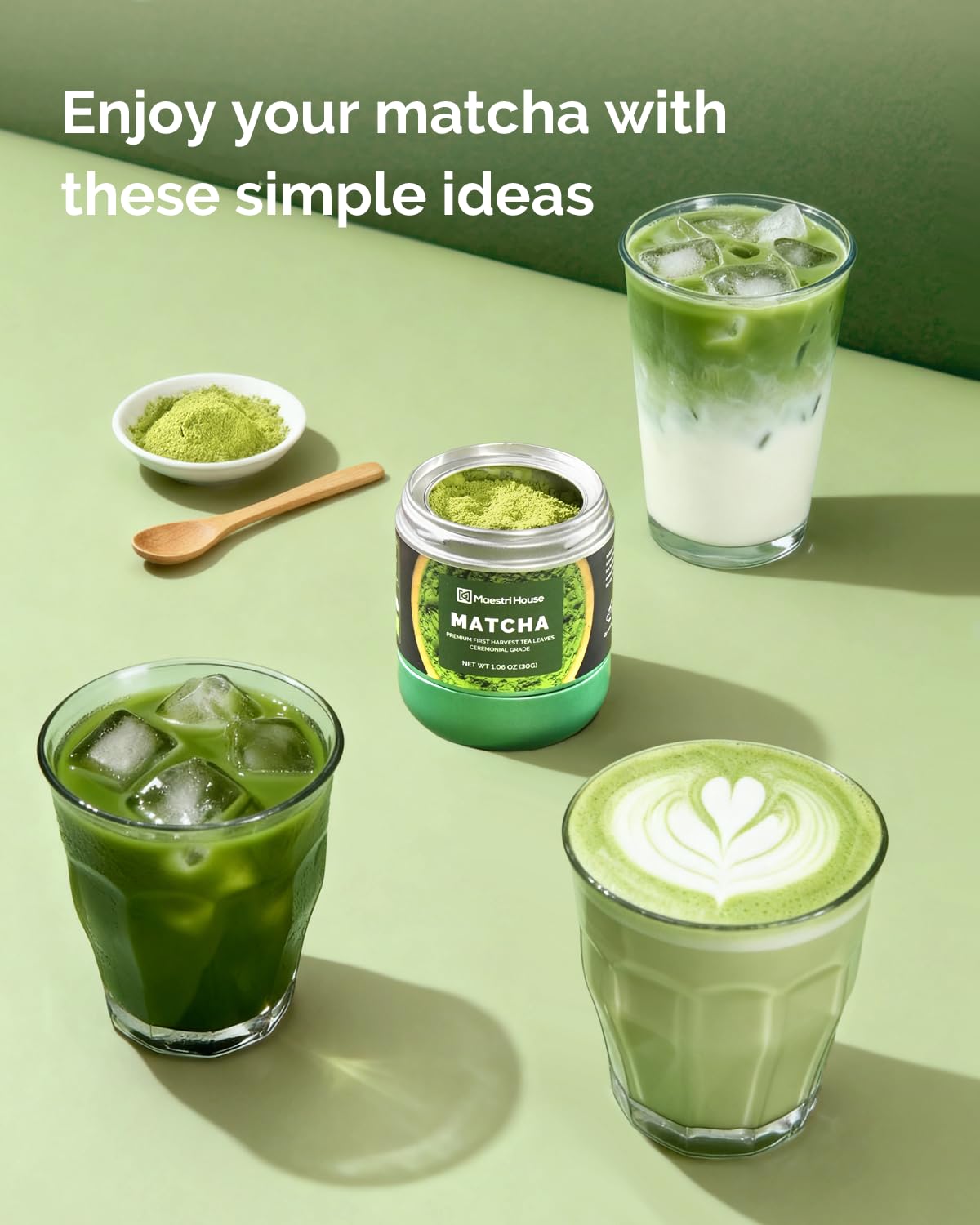 Maestri House iced matcha latte in glass showing versatility and creamy beverage benefit