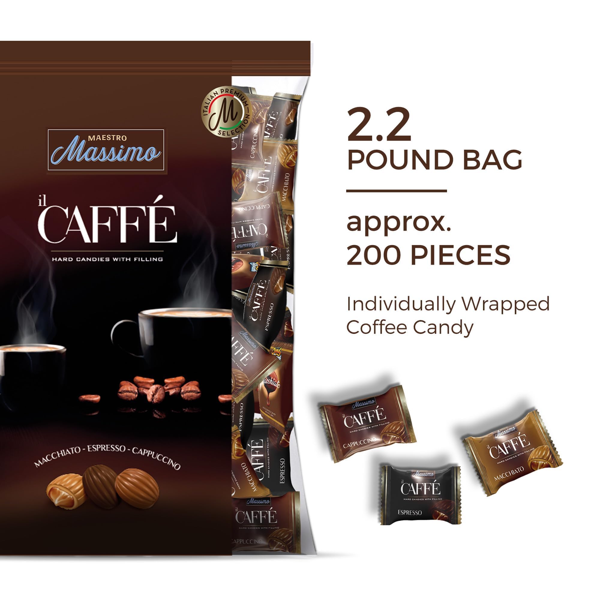 Maestro Massimo candy close-up displaying glossy texture and real-coffee appearance