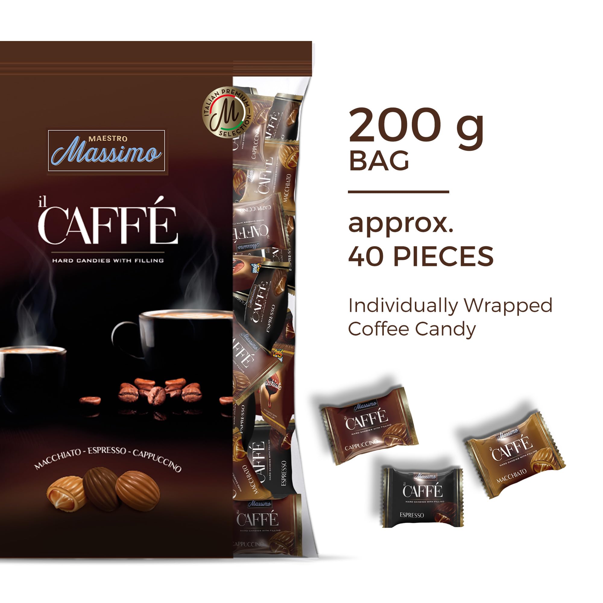 Maestro Massimo individually wrapped candies displayed out of the bag, keeps flavor fresh