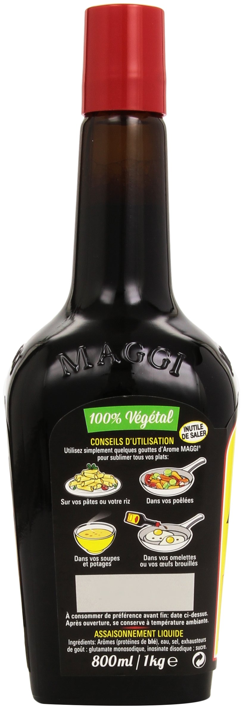Maggi Arome Saveur bottle next to measuring spoon scale to show size and portion guidance