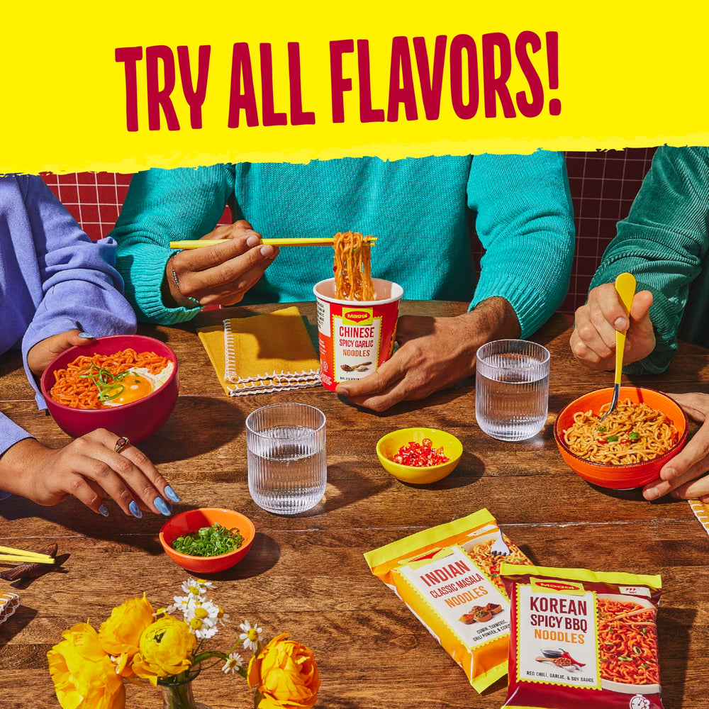 Maggi ingredients flatlay with garlic, chili, soy for flavor ideas