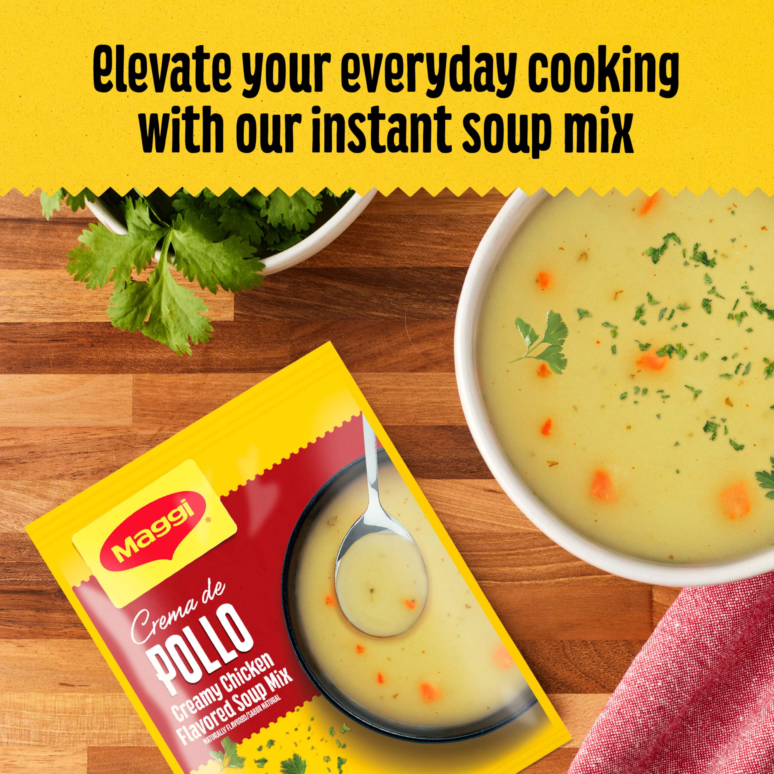 Maggi packet close-up showing powder texture and seasoning benefits