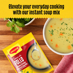 Maggi packet close-up showing powder texture and seasoning benefits