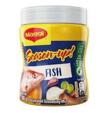 Maggi Season-Up Fish front packaging showing jar and Caribbean seasoning benefit