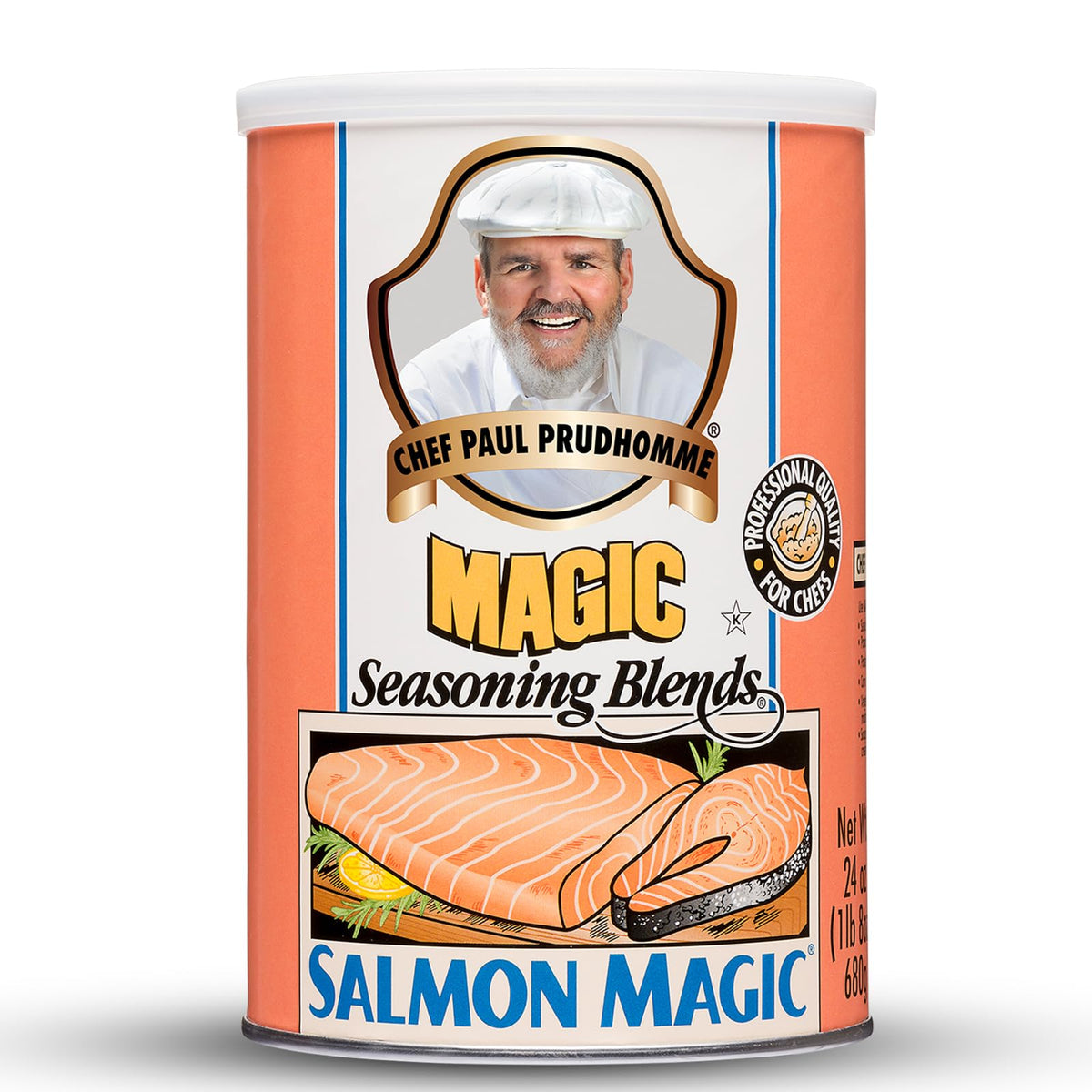 Magic Seasoning Blends front jar showing bold seafood seasoning for vibrant salmon taste