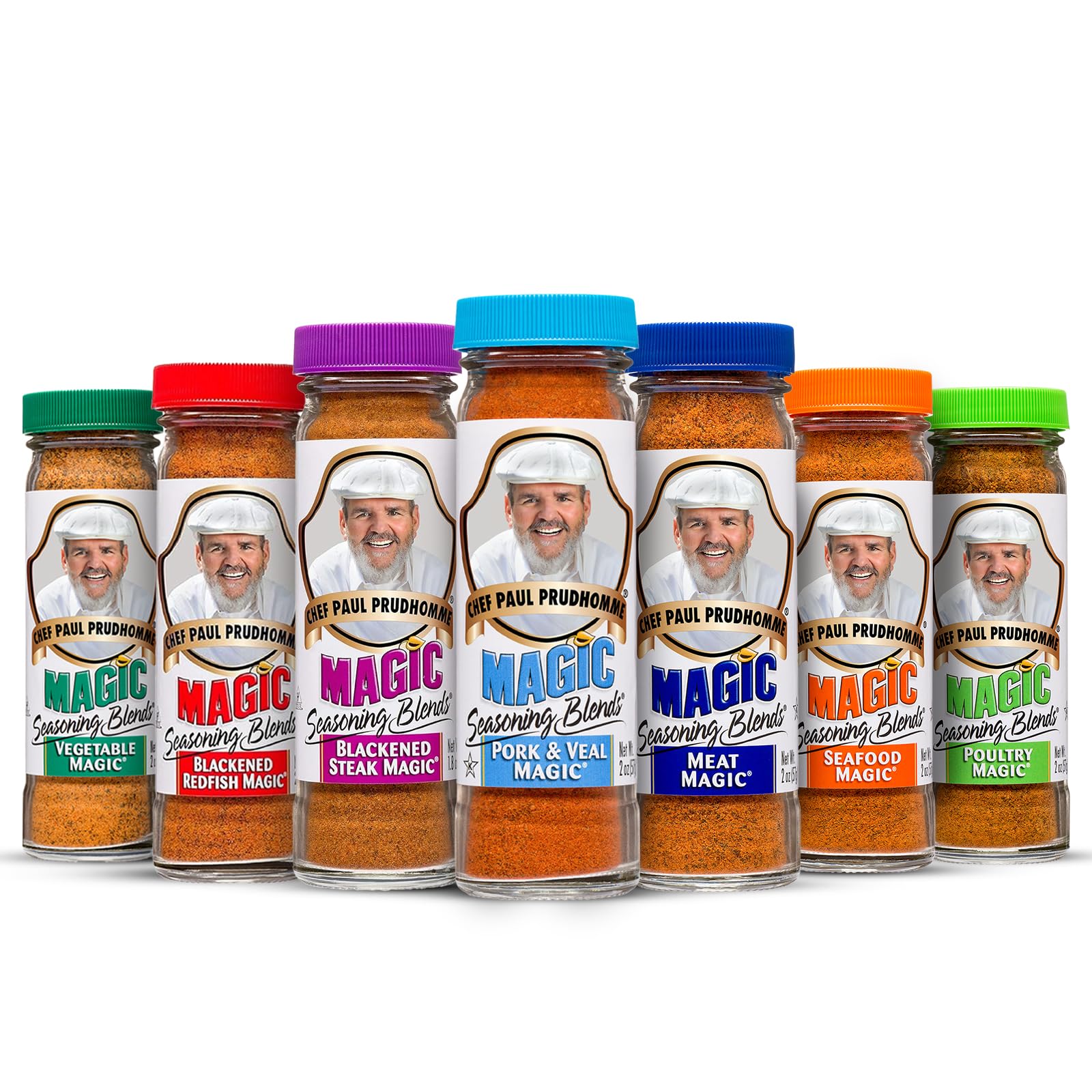 Magic Seasoning Blends variety pack front packaging showing seven 2 oz jars and labels for convenience