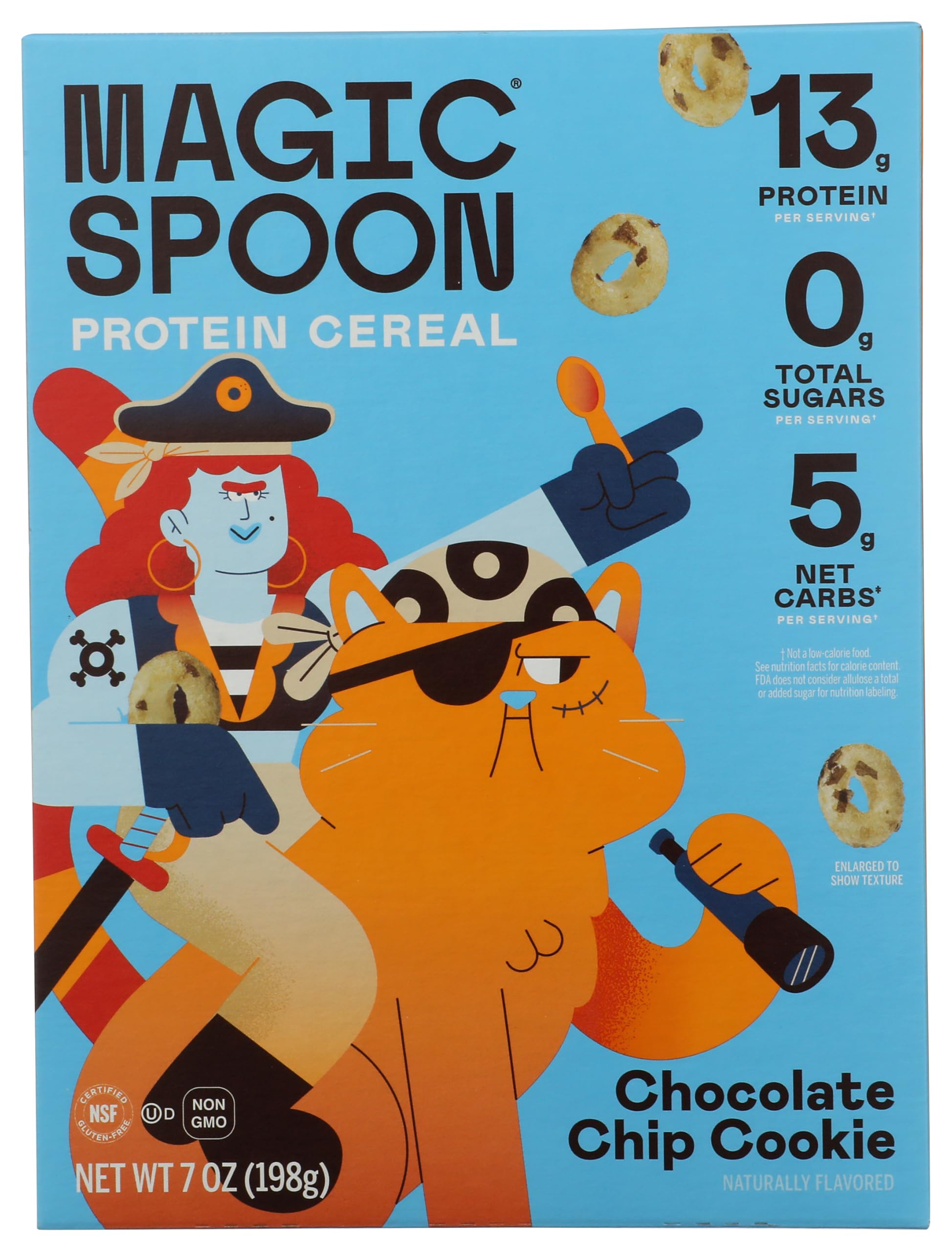 Magic Spoon front packaging shot showing choc chip cookie cereal and branding for a tasty breakfast
