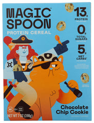 Magic Spoon front packaging shot showing choc chip cookie cereal and branding for a tasty breakfast