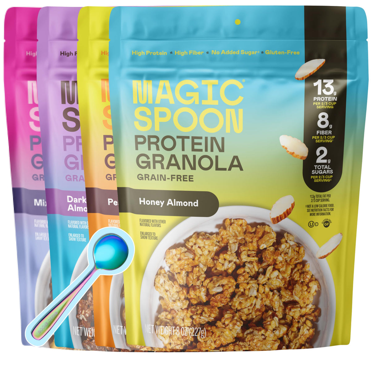 Magic Spoon front packaging of the 4‑pack showing all four flavors and convenience