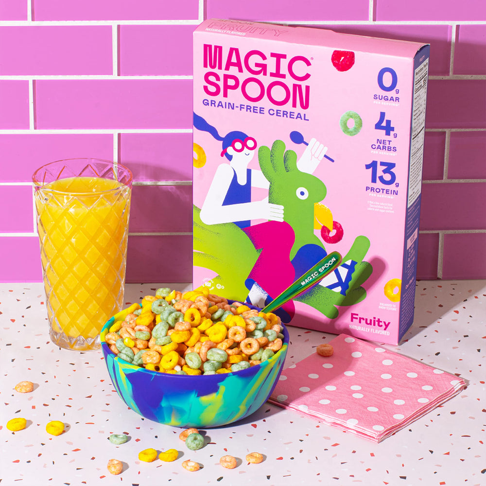 Magic Spoon cereal in an open bowl showing texture and benefit