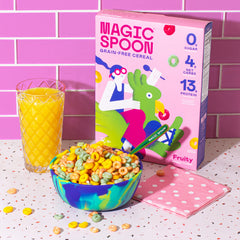 Magic Spoon cereal in an open bowl showing texture and benefit