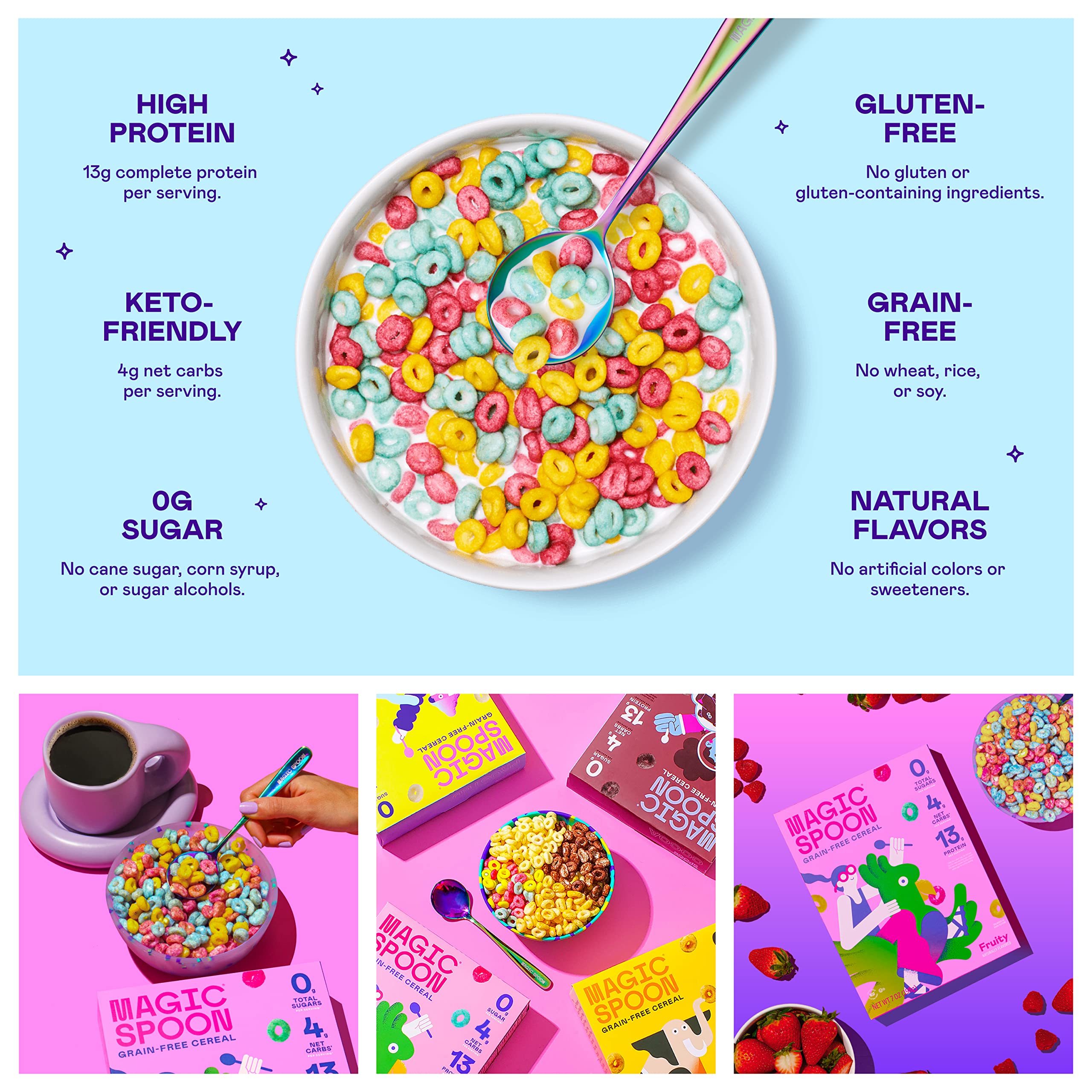 Close-up of Magic Spoon fruity pieces highlighting crunchy texture