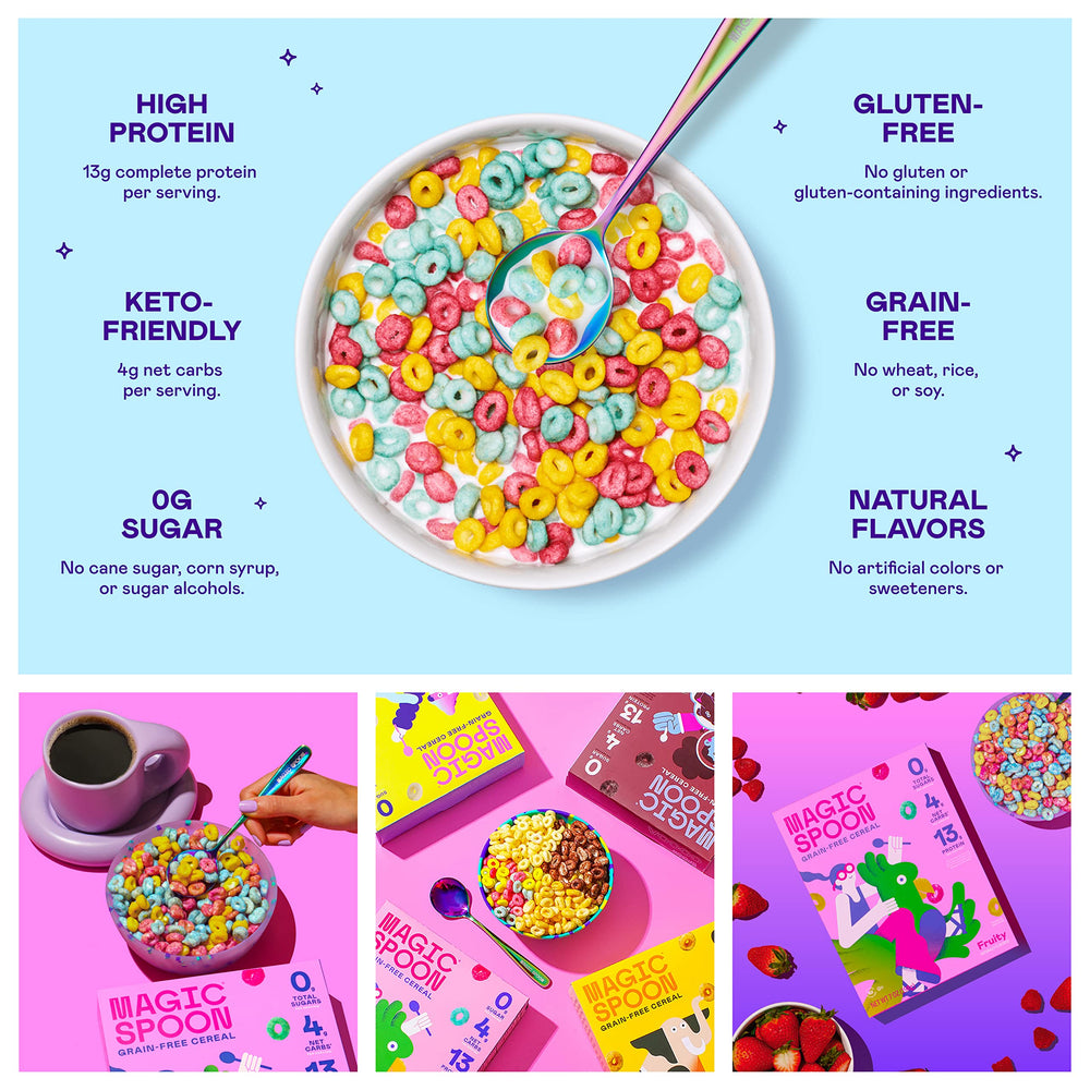Close-up of Magic Spoon fruity pieces highlighting crunchy texture